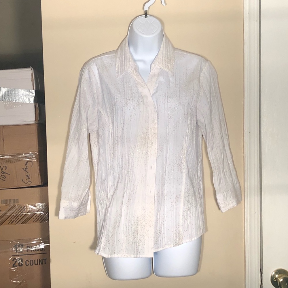 Style & Co Gold Shimmer Polka Dot Blouse